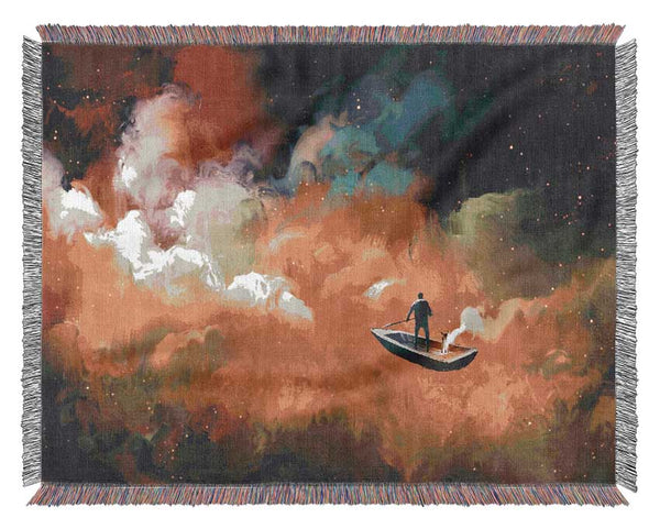 Digital painting row boat Woven Blanket