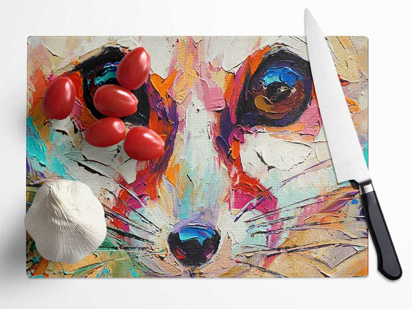 Close Up Fox Painting Glass Chopping Board