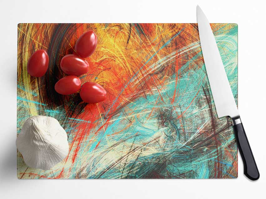 Fire and Ice explosion Glass Chopping Board