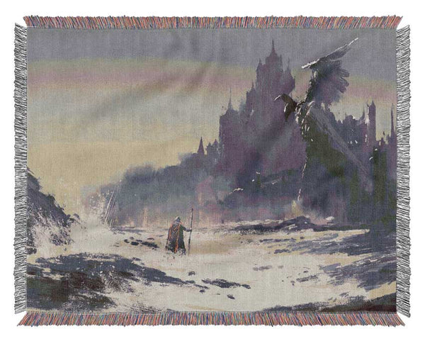 Mage fighting the beast Woven Blanket