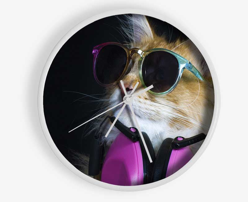 Cool headphones cat with headphones Clock - Wallart-Direct UK