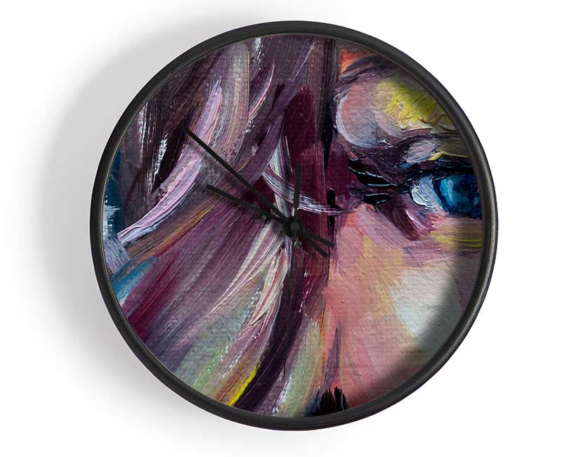 Clsoe up face textured paints Clock - Wallart-Direct UK