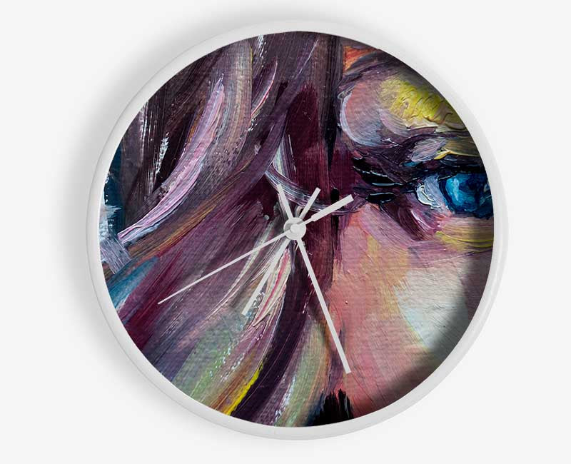 Clsoe up face textured paints Clock - Wallart-Direct UK