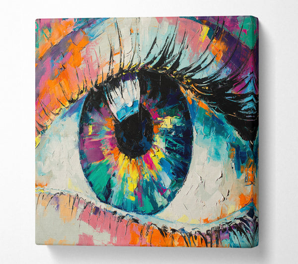 A Square Canvas Print Showing Detailed eye up close acrylic paints Square Wall Art