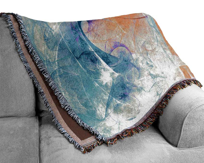 Swirls of blue and peach Woven Blanket