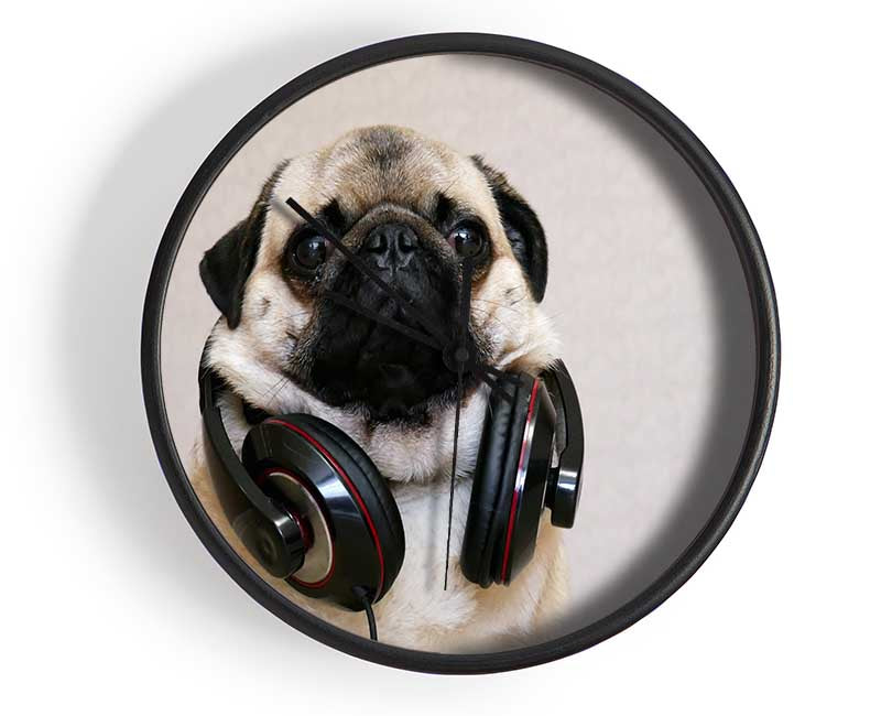 Cool pug wearing headphones Clock - Wallart-Direct UK