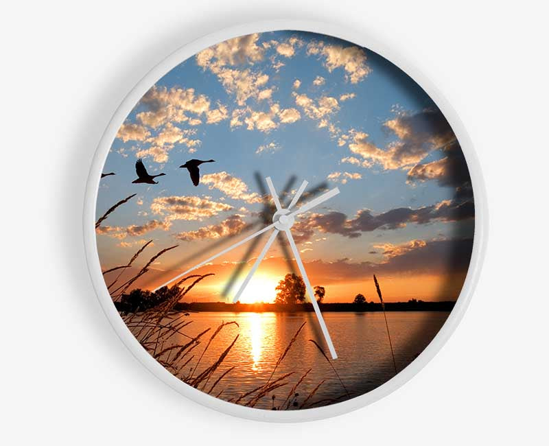 Swans flying over the lake Clock - Wallart-Direct UK