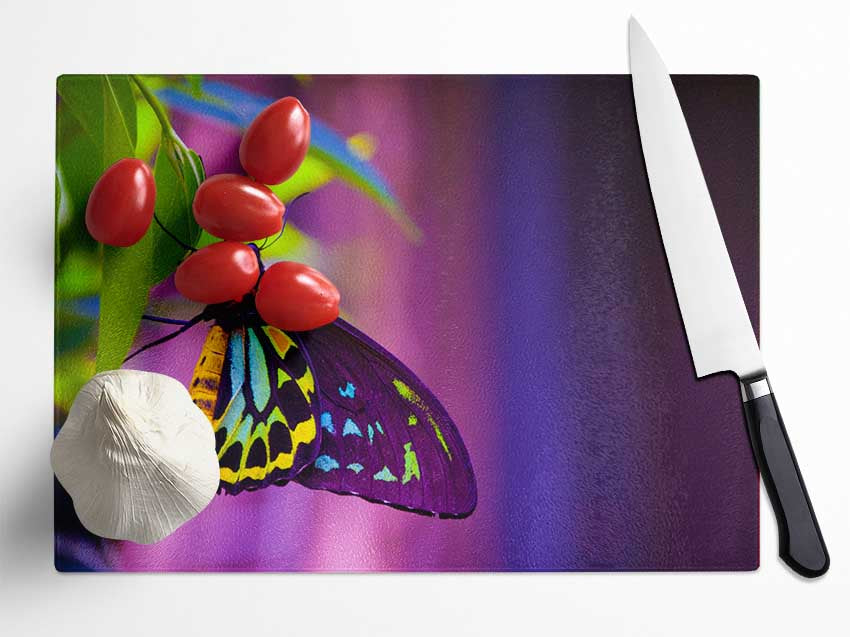 Butterfly closeup on a leaf Glass Chopping Board