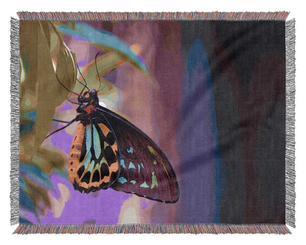 Butterfly closeup on a leaf Woven Blanket