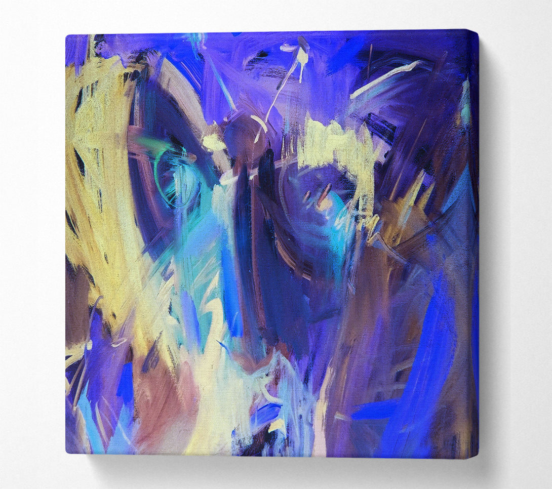 A Square Canvas Print Showing Harsh Pastel strokes of blue and yellow Square Wall Art