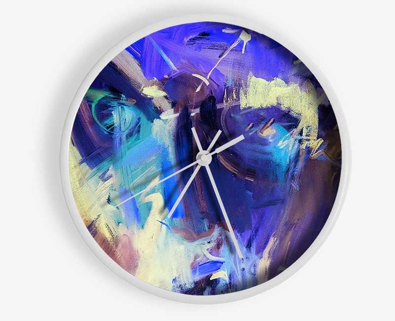 Harsh Pastel strokes of blue and yellow Clock - Wallart-Direct UK