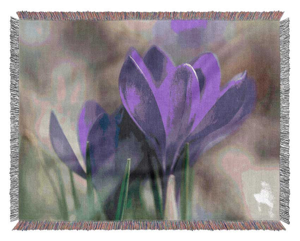 Purple crocus opening up Woven Blanket