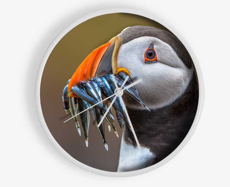 Puffin with a mouthall of fish Clock - Wallart-Direct UK