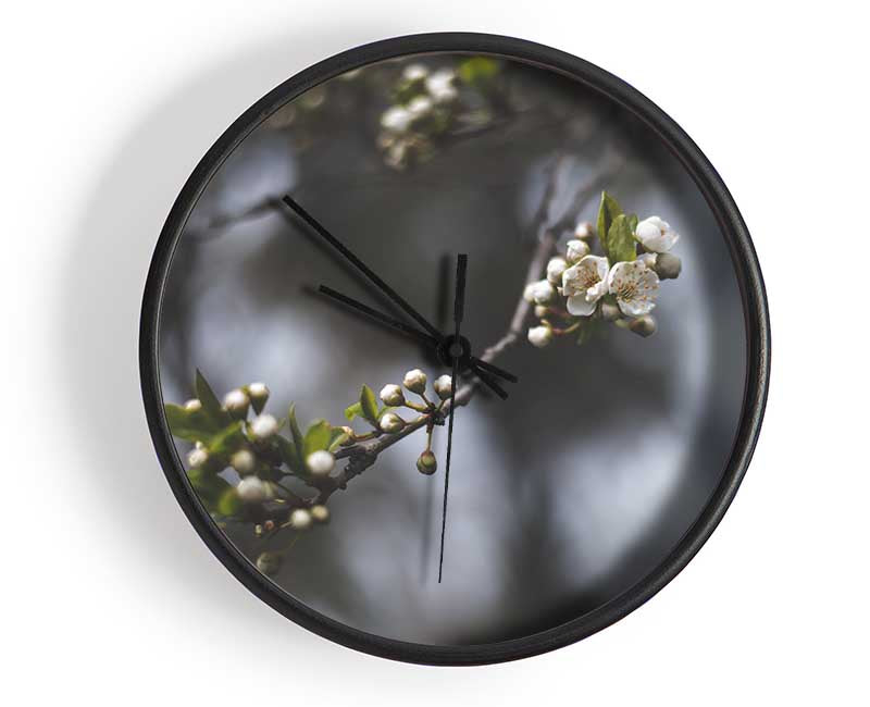 White blossom tree in soft focus Clock - Wallart-Direct UK