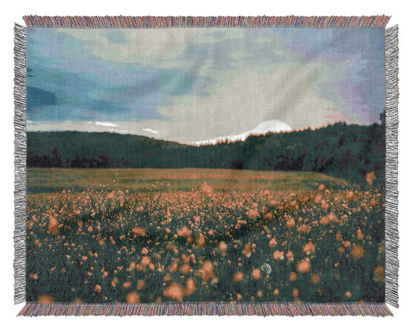 Surreal field of yellow flowers Woven Blanket