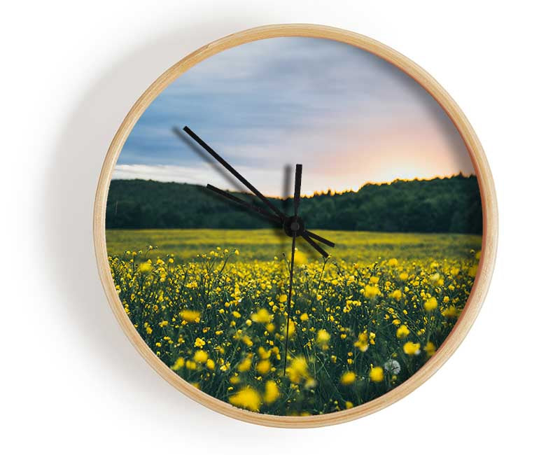 Surreal field of yellow flowers Clock - Wallart-Direct UK