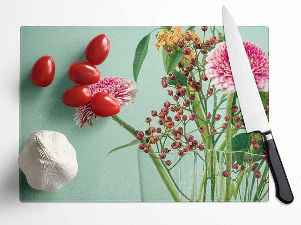 Vase of flowers with berries Glass Chopping Board