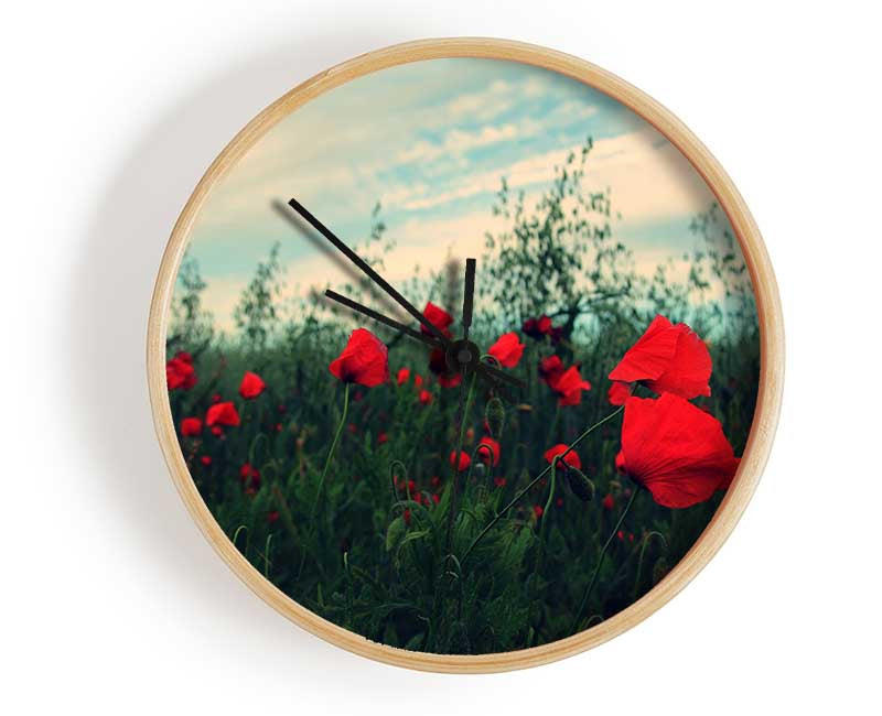 Red poppies on a windy day Clock - Wallart-Direct UK