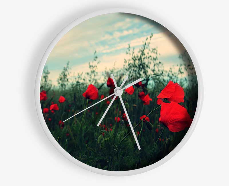 Red poppies on a windy day Clock - Wallart-Direct UK