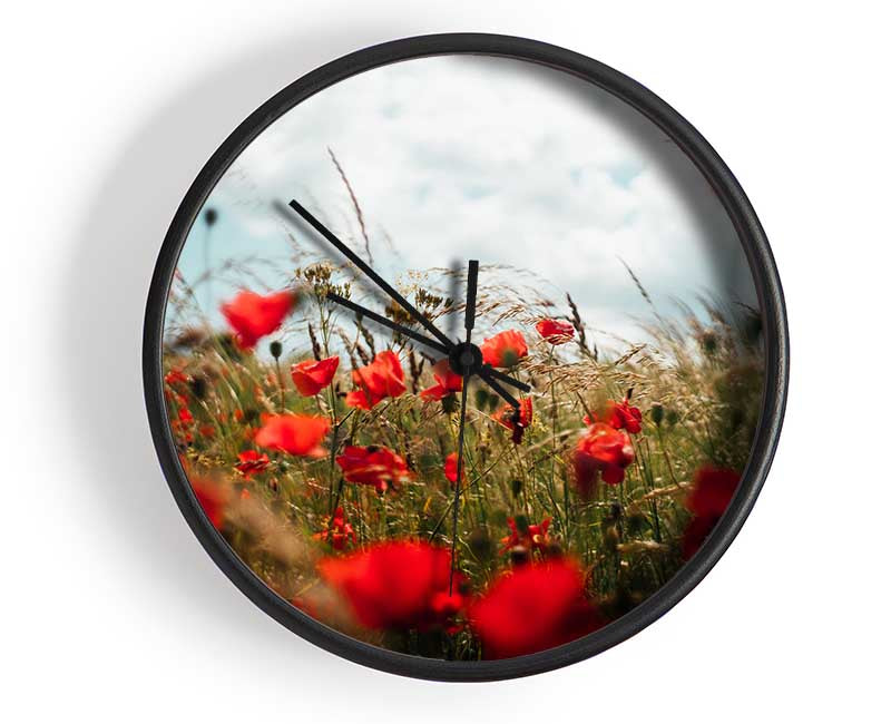 Red Poppies reaching the sky Clock - Wallart-Direct UK