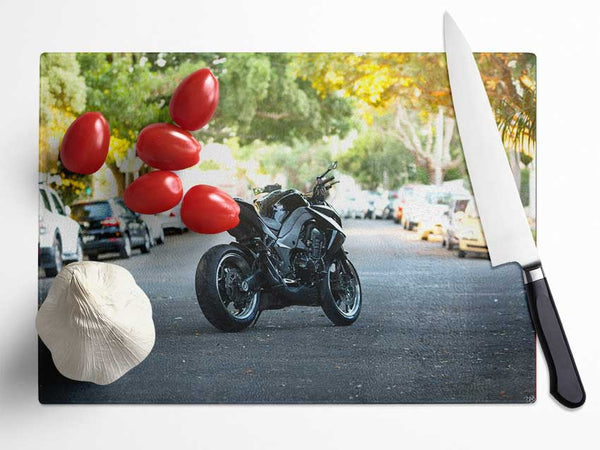 Motorbike on the street Glass Chopping Board