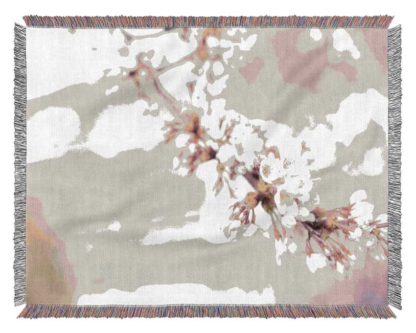 Cherry blossoms decending branch Woven Blanket