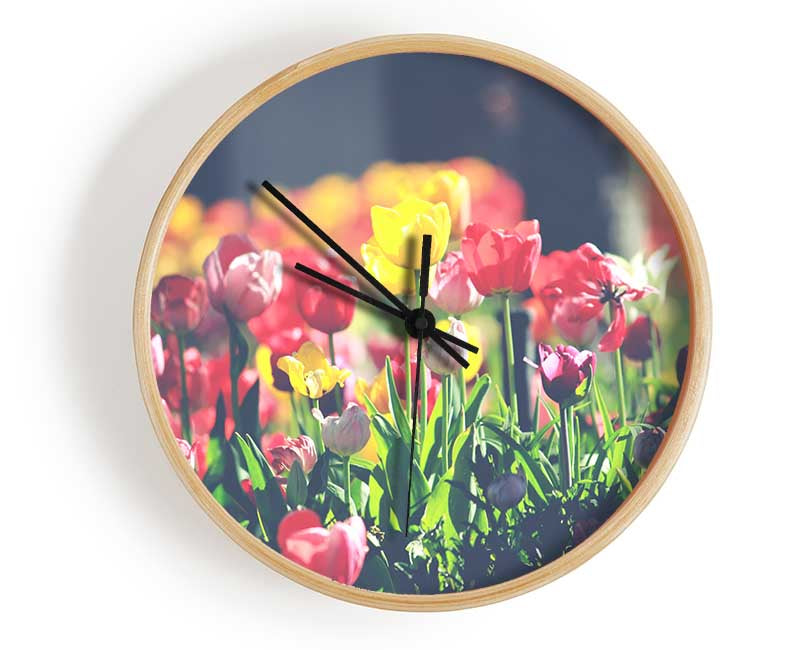 Low contrast tulips Clock - Wallart-Direct UK