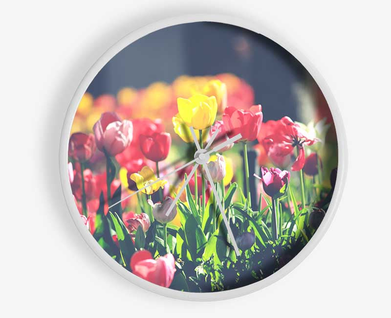 Low contrast tulips Clock - Wallart-Direct UK