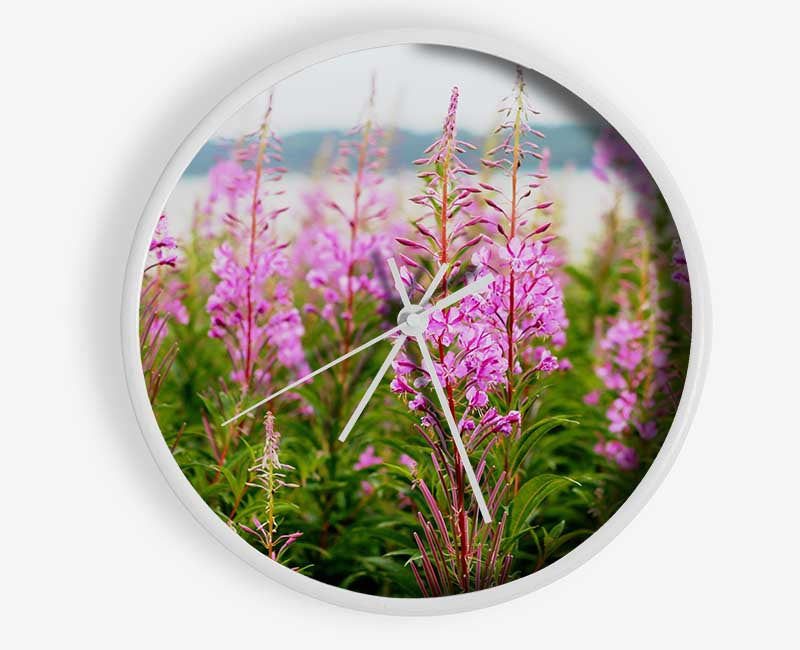 pink flowers in front of the stream Clock - Wallart-Direct UK