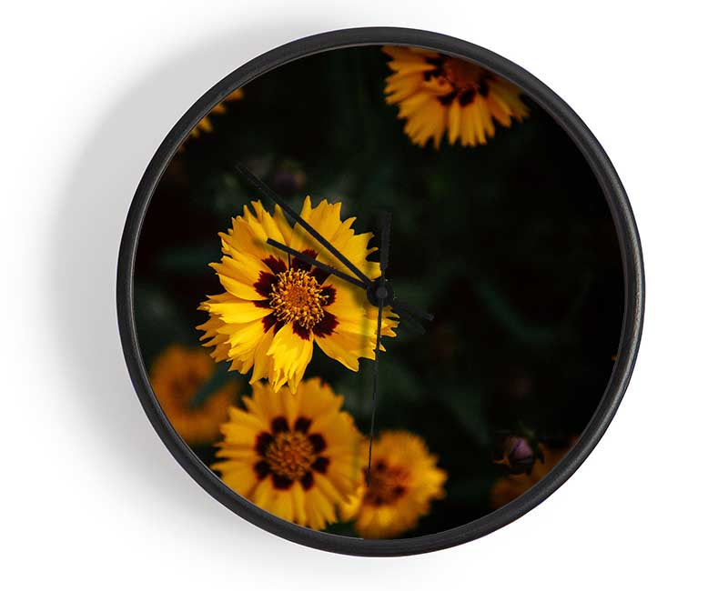 Yellow flowers in the dark Clock - Wallart-Direct UK