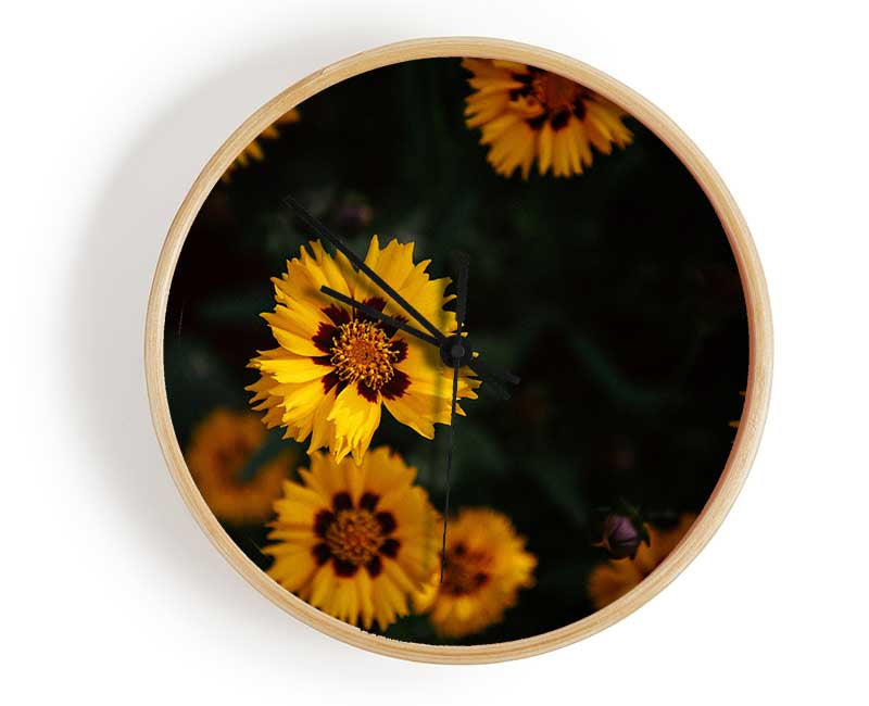 Yellow flowers in the dark Clock - Wallart-Direct UK