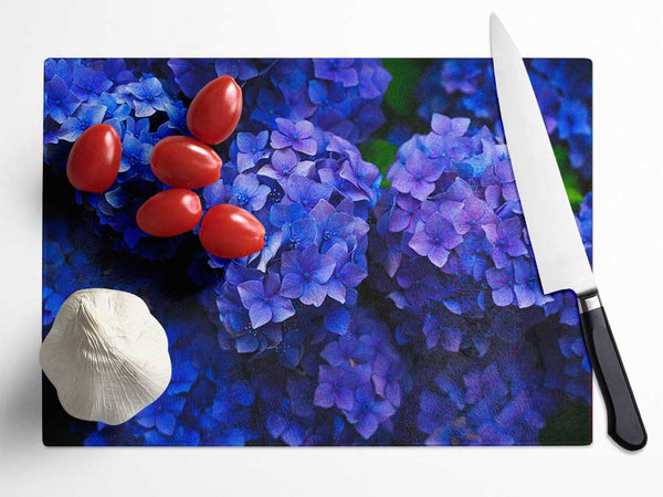 Purple flowers bunched Glass Chopping Board