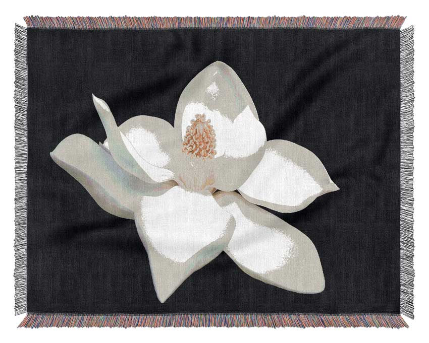 White flower on black delicate Woven Blanket