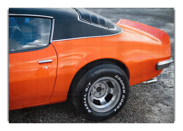 Orange end of classic car