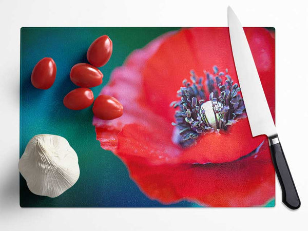 close look inside a poppy Glass Chopping Board