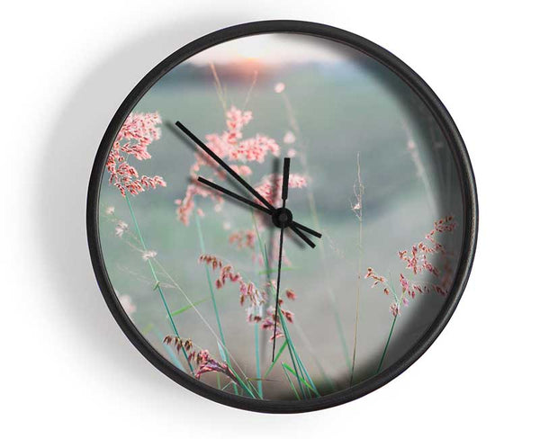 Peach coloured flowers in the morning meadow Clock - Wallart-Direct UK