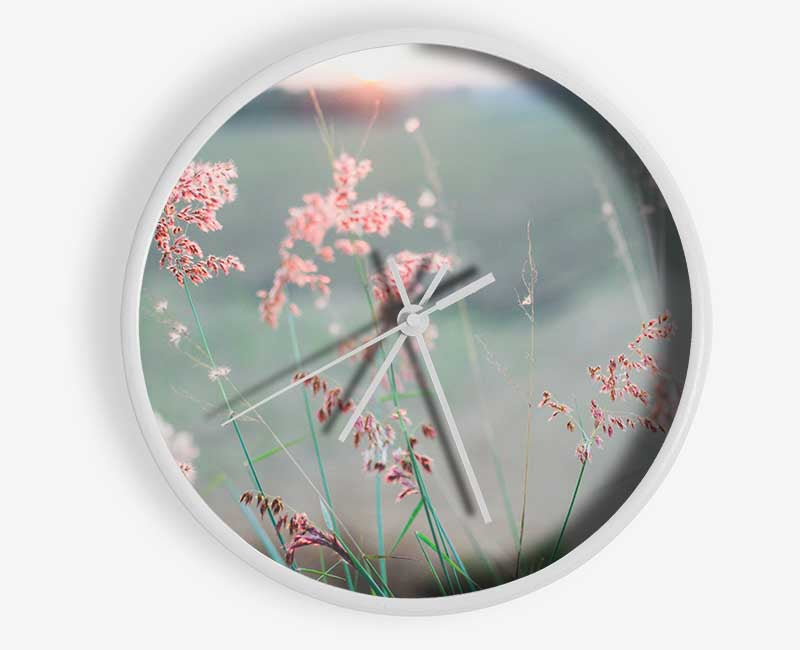 Peach coloured flowers in the morning meadow Clock - Wallart-Direct UK