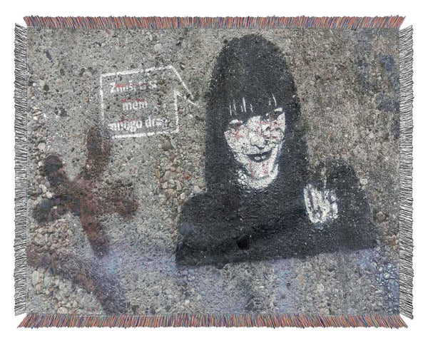 Creepy woman art Woven Blanket