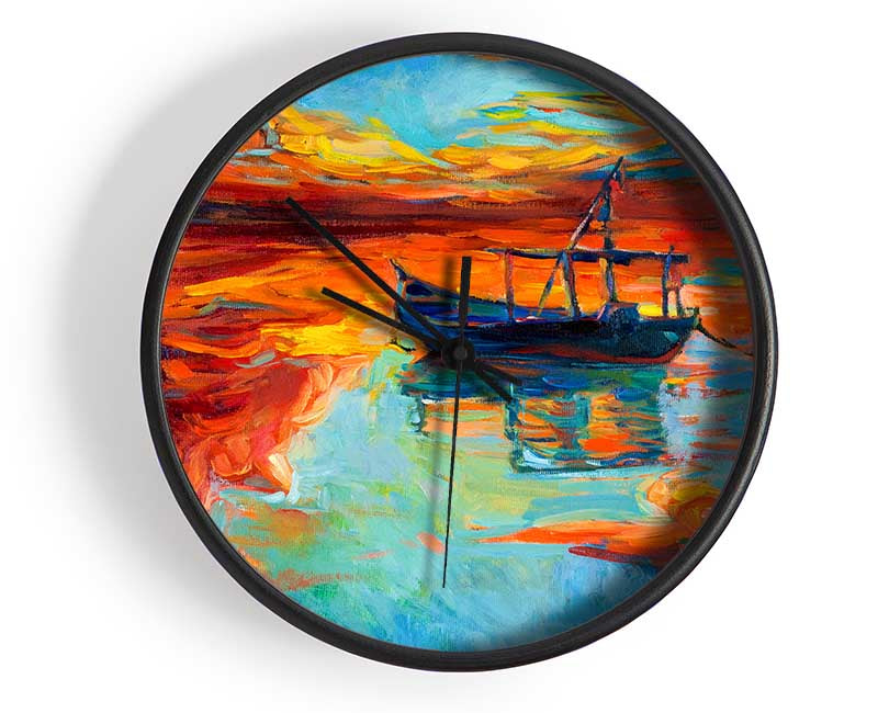 Row boat on the horizon of colour Clock - Wallart-Direct UK