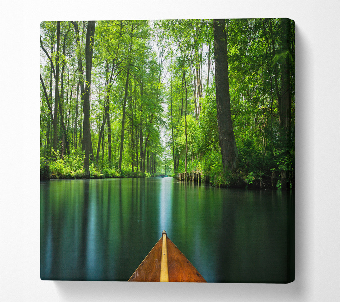 A Square Canvas Print Showing Sitting on a row boat journey Square Wall Art