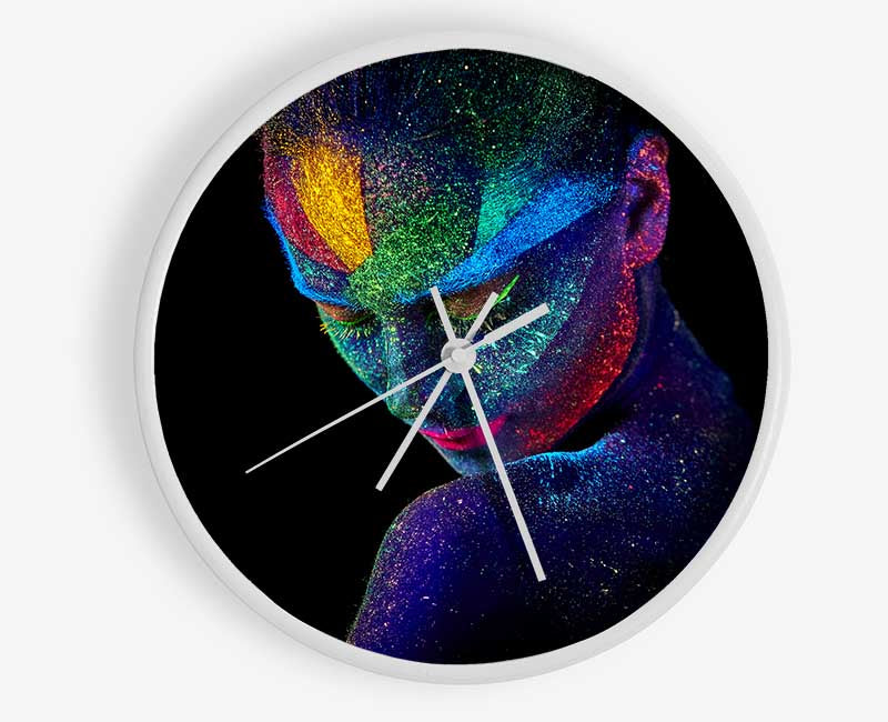 Splattered neon paint lady Clock - Wallart-Direct UK