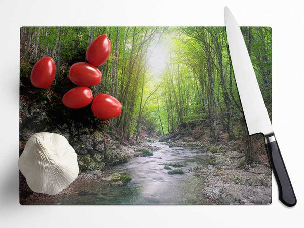 Green woodland stream walk Glass Chopping Board