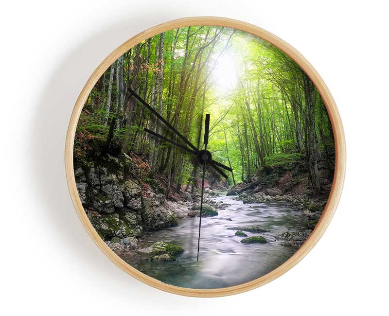 Green woodland stream walk Clock - Wallart-Direct UK