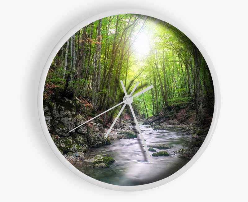 Green woodland stream walk Clock - Wallart-Direct UK