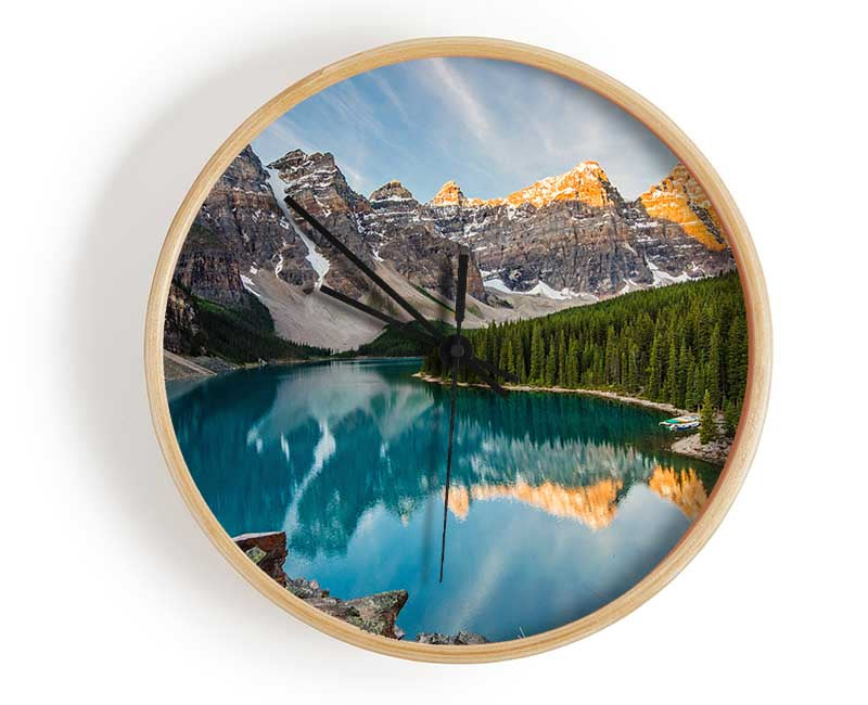 Crystal clear lake in the mountain range Clock - Wallart-Direct UK