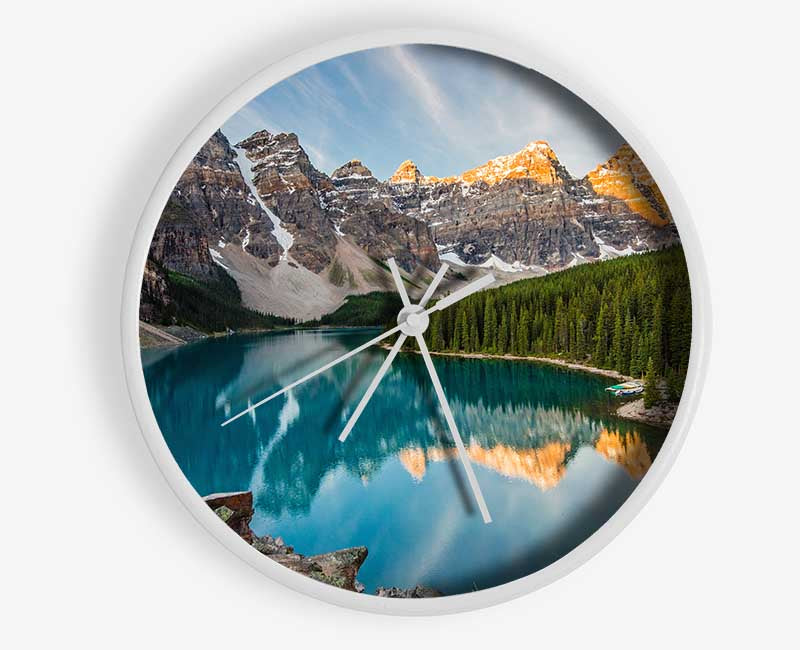 Crystal clear lake in the mountain range Clock - Wallart-Direct UK