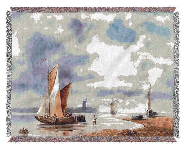 Preparing to dock boat illustration Woven Blanket