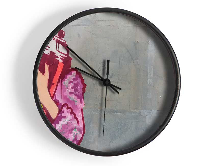 Woman hugging the spray can Clock - Wallart-Direct UK