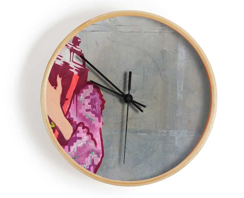 Woman hugging the spray can Clock - Wallart-Direct UK