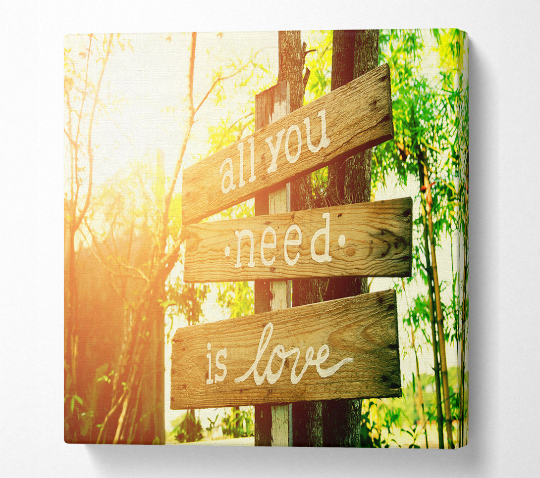 A Square Canvas Print Showing All You Need Is Love Square Wall Art